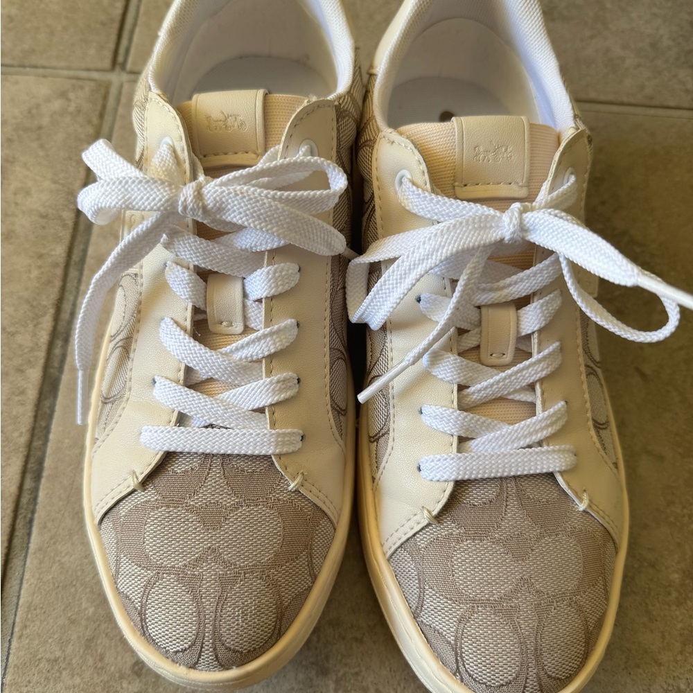 Coach Cream and White Logo Sneakers
